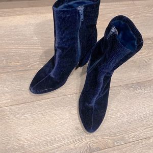 Blue velvet booties